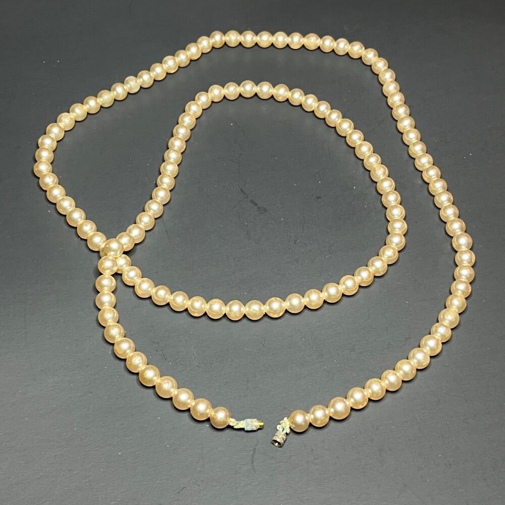 Vintage Opera-Length Faux-Pearl Glass Bead Necklace 40"
